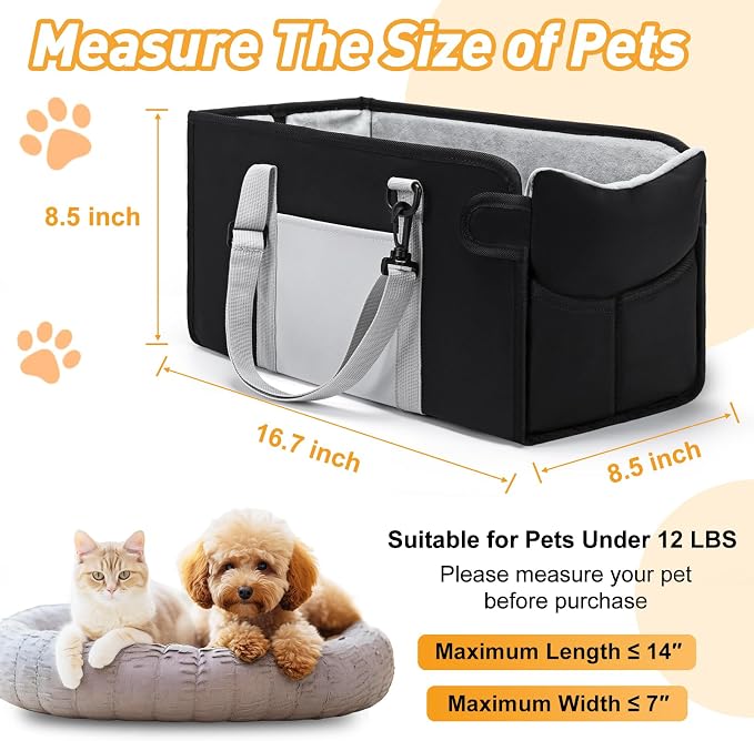 Portable Dog Car Seat for Small Dogs, Puppy Car Seat, Black&White | Booster Seat With Safety Leash & Adjustable Straps Keeps Small Dogs Secure. Removable Washable Cushion. Fits Most Cars.