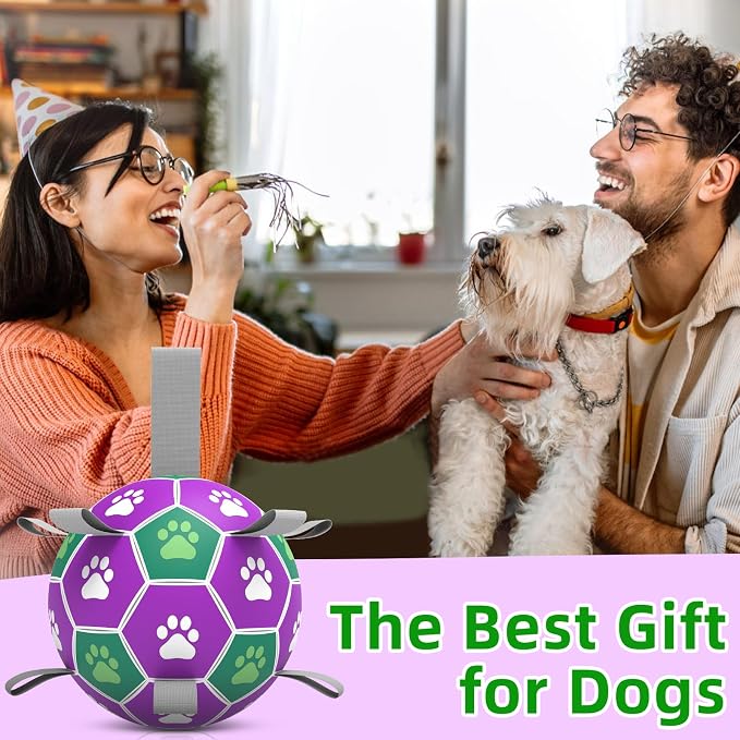 Diman Dog Toy Balls, Soccer Ball for Dogs with Straps, Outdoor Pet Toys, Puppy Birthday Gifts for Small Meidum, Interactive Dogs Toy for Tug of War(6 Inch)