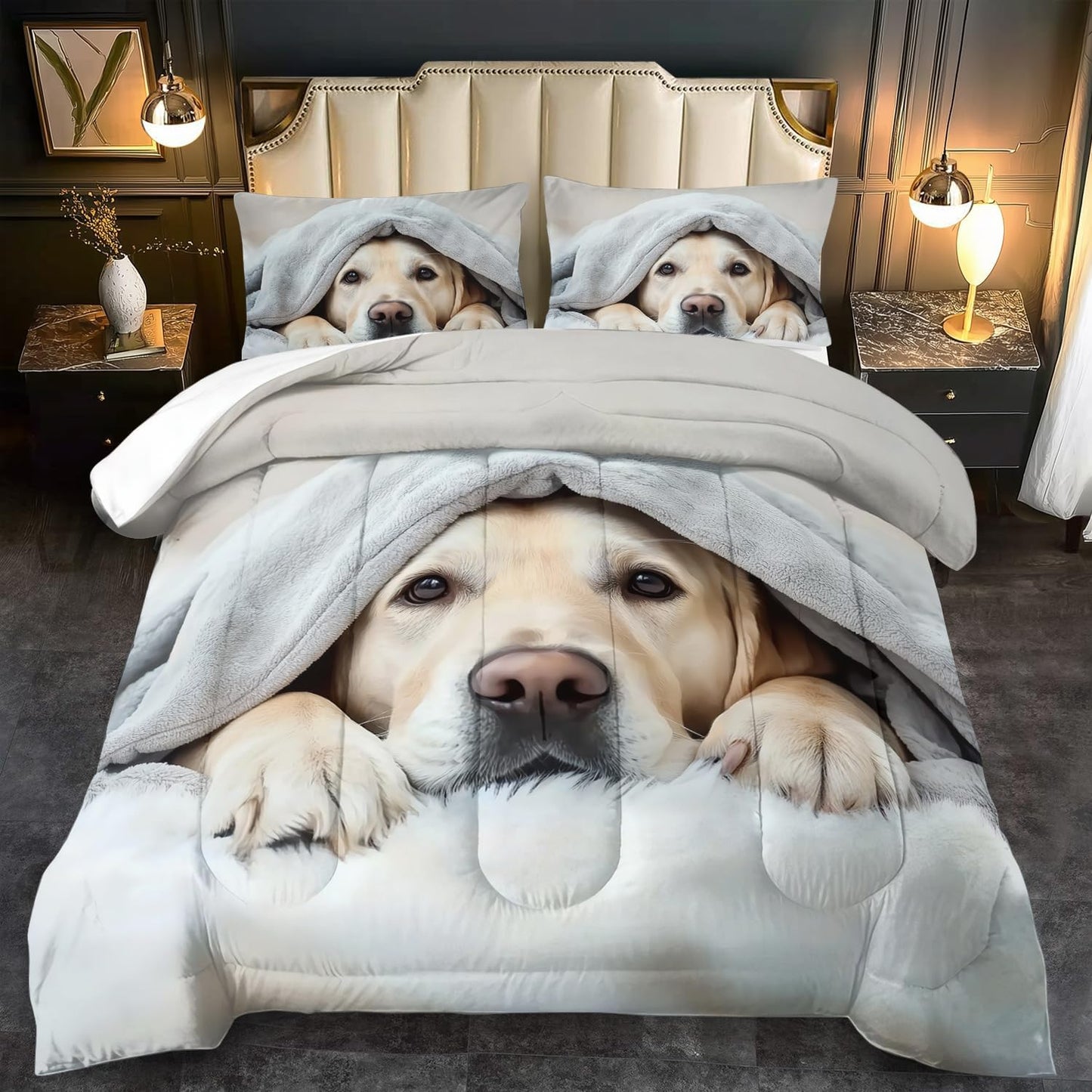Grey Dog Comforter Set Full Size Boy,Kawaii Pet Dog Animal Print Bedding Set for Girl,Cute Pet Puppy Print Comforter Quilt for Boys,Kawaii Animal Puppy Dog Pals Bedding Bedroom Bed Decor