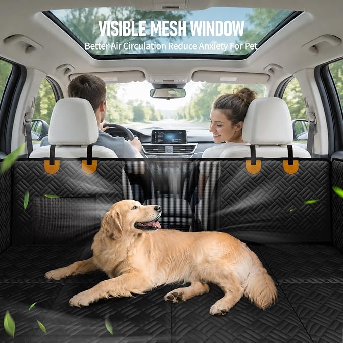 PROZAR Dog Car Seat Cover for Back Seat, Hard Bottom Back Seat Extender, Back Seat Pet Cover for Dogs -Supports 400lbs, Waterproof Heavy Duty Scratch Dog Hammock for Midsize Cars & Compact SUV, 53.5in
