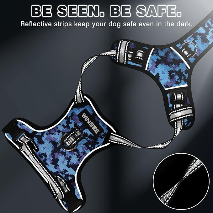 Dog Harness No Pull, Pet Harnesses with Dog Collar, Adjustable Reflective Oxford Outdoor Vest, Front/Back Leash Clips for Small, Medium, Large, Extra Large Dogs, Easy Control Handle for Walking