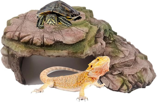 kathson Turtle Basking Platform Resin Bearded Dragon Hides and Caves with Ramp Reptile Resting Terrace Turtle Tank Decorations for Frogs,Tortoise,Lizard,Leopard,Crested Gecko