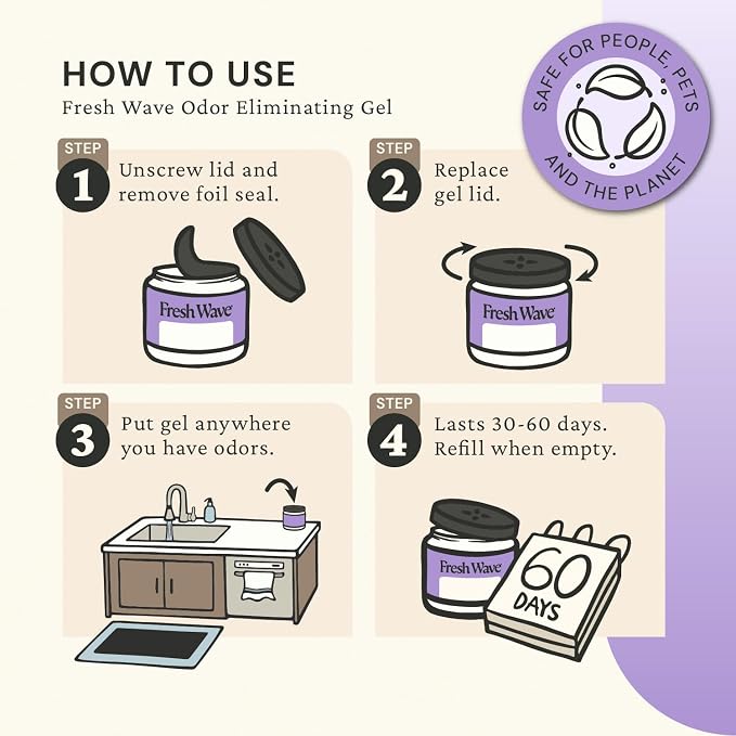 Fresh Wave Lavender Odor Removing Gel, 15 oz. | Odor Absorbers for Home | Safer Odor Relief | Natural Plant-Based Odor Eliminator | Every 15 oz. Lasts 30-60 Days | for Cooking, Trash & Pets