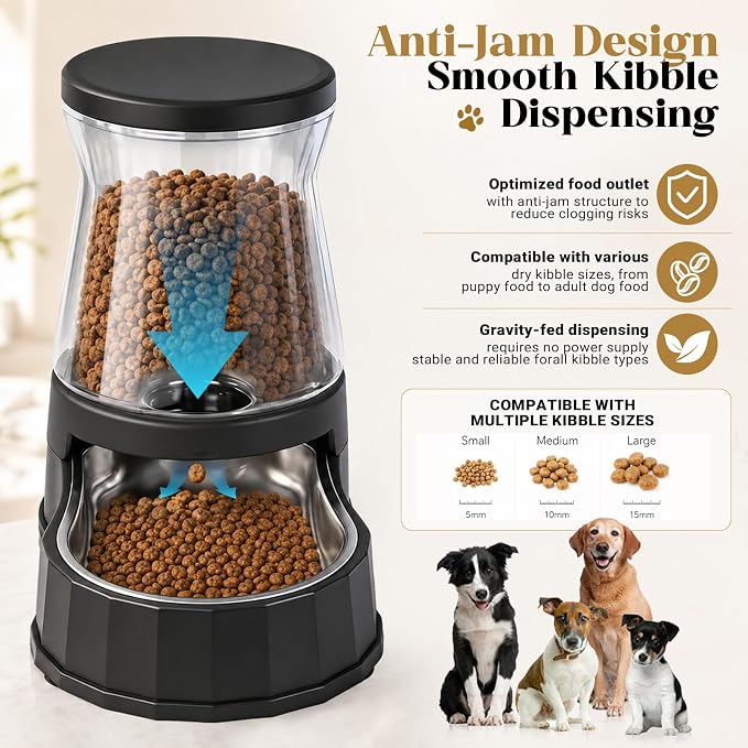 Automatic Dog Feeder and Water Dispenser with Stainless Steel Bowl, Dog Gravity Food Feeder and Waterer for Large Medium Pets 2.1 Gallon x 2