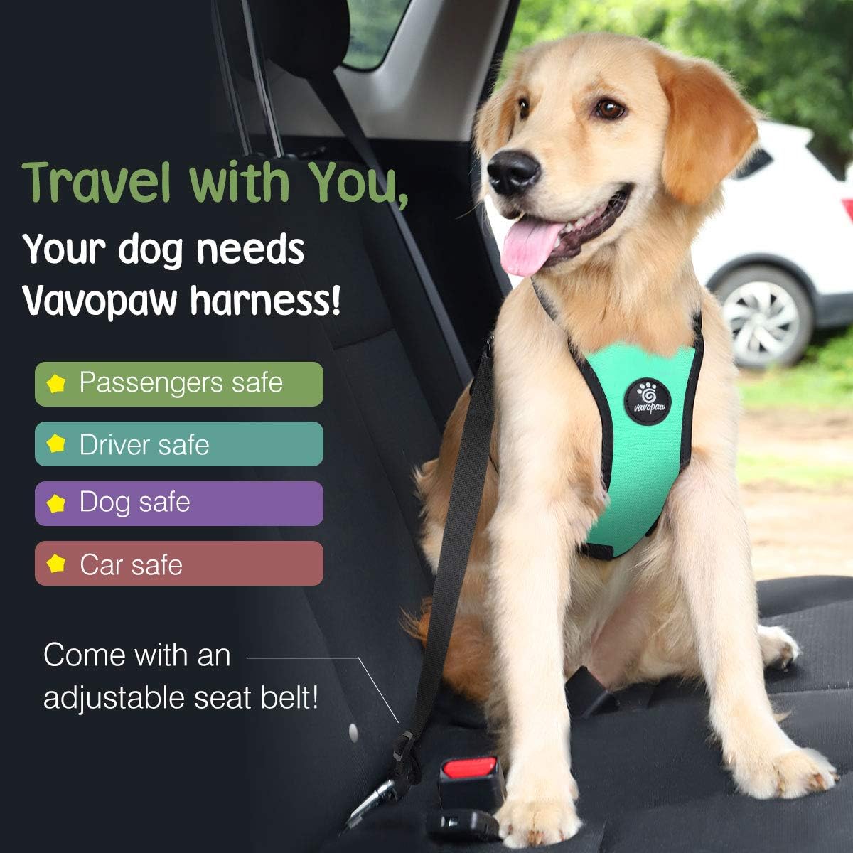 Dog Seat Belt, Safety Vest Dog Car Harness with Adjustable Buckle Dog Seat Belt for Vehicle Nylon Pet Safety Seat Belts Heavy Duty(XL, Lake Blue)