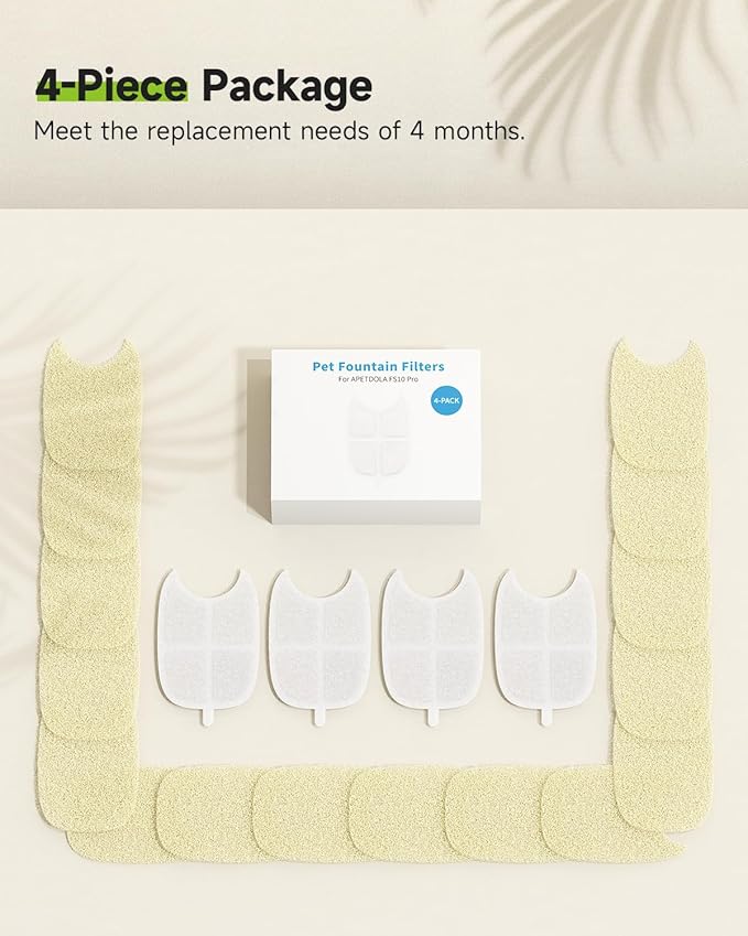 Wireless Cat Water Fountain Filter, 8 Pack Filters with 32 Pre-Filter Sponge for Cat Fountain Stainless Steel 135 fl oz, 6 Layer Replacement Filters for Pet Fountain Battery Operated