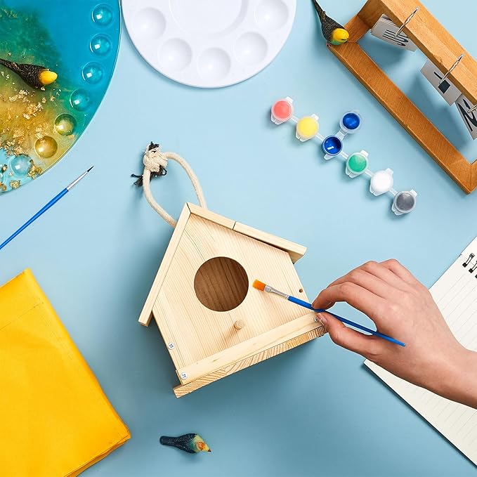 Liliful 6 Sets Wooden DIY Birdhouse Kit Unfinished Bird Houses with Paints and Paintbrushes Bird Feeder Craft Arts for Boy or Girl Classroom Activity and Christmas Kids Wooden Craft Gifts