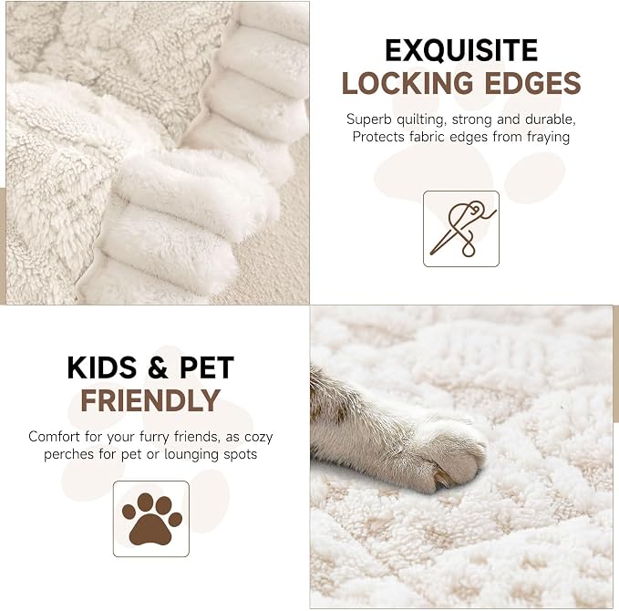 OTOB Couch Cover for Dogs Washable Pet Friendly, Non Slip Plush Fuzzy Love Seat Couch Covers Sofa Slipcovers, Geometric Jacquard Soft Pet Cushion Mat Protector All Seasons (Off White, 27.6" x 59.1")