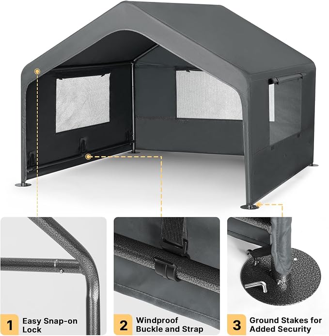 Veehoo Extra Large Dog House Outdoor Includes Elevated Dog Bed-Weatherproof | Waterproof Outside Dog Tent 4.1' x 4.1' x 3.3', Dog Shade Shelter and Raised Bed Combo for Pets or Stray Animals, Grey