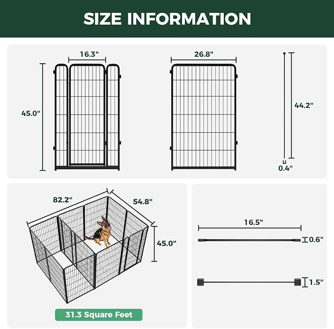 FXW Homeplus Indoor Dog Playpen with Divider Connectors, 45" H, 12 Panels | Calm Indoor Play Area, Two-Zone Layout, For Large Dogs, Patented