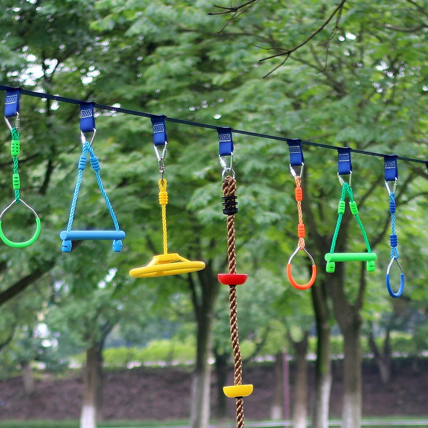 Rainbow Craft 3-Pack Kids Ninja Monkey Bars - Trapeze Swing Bars for Ninja Obstacle Course Attachments - 3pc of Blue, Red & Green Color