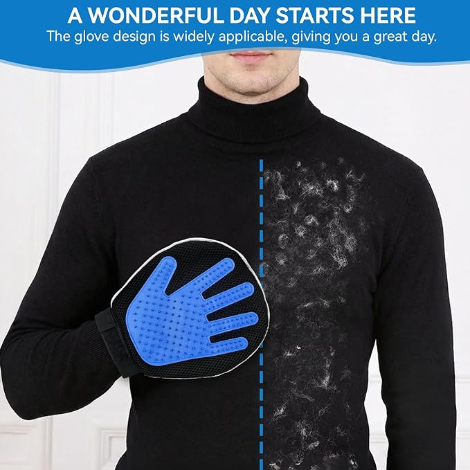 Pet Hair Removal Glove for Dogs & Cats, 2-in-1 Dual-Sided Electrostatic Pet Hair Remover with Silicone Grooming Brush, Reusable for Furniture, Clothes, Couch, Carpet & Car Seat
