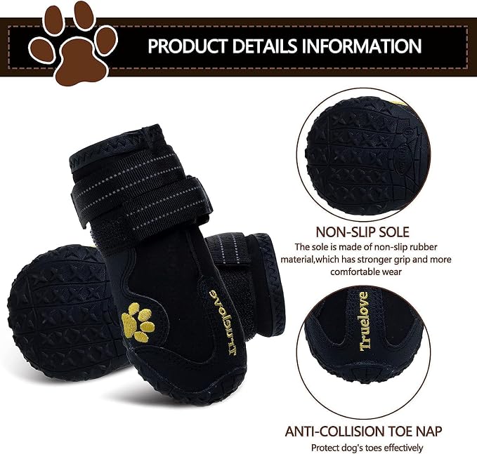Expawlorer Dog Shoes for Large Dogs, Dog Shoes for Hot Pavement, Hiking Walking, Anti-Slip Rugged Sole,Waterproof Dog Booties for Outdoor Rain Days, All Weather Dog Boots & Paw Protectors (Black)