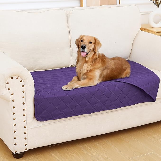 Smiry Waterproof Dog Bed Cover Pet Blanket, Soft Washable Dog Blanket for Furniture Bed Couch Sofa Reversible, Checkered (30"x53", Purple/Purple)
