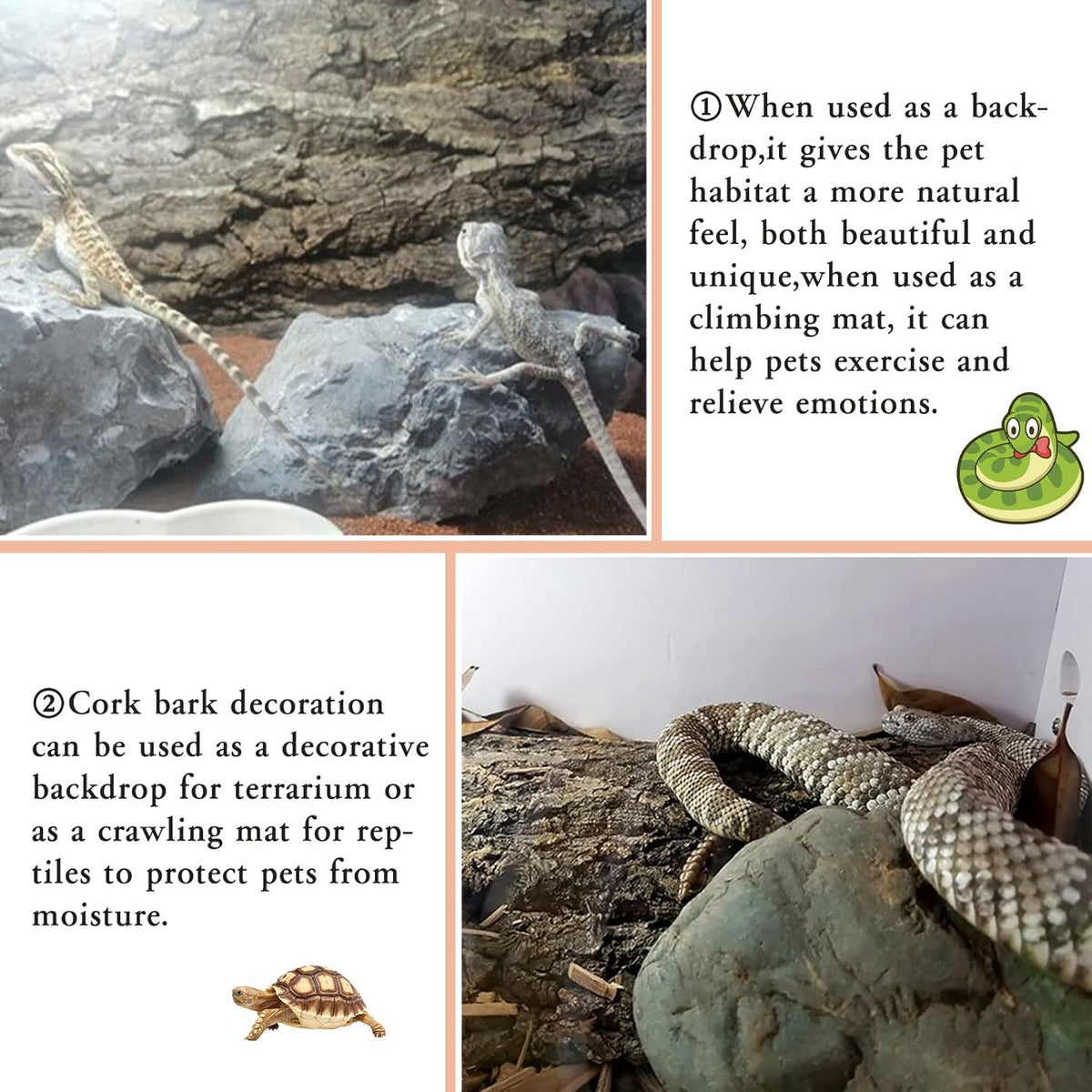 Tfwadmx 2Pcs Cork Terrarium Background 11.8” x 11.8” Natural Cork Bark Backdrop Reptile Background Climbing Wall Terrarium Accessories for Lizard, Tortoise, Gecko, Bearded Dragon, Chameleon