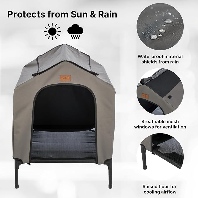 Trixie 2-in-1 Dog House and Bed, Medium to Large - Up to 100 lbs | 39.4 x 35.4 x 48.8-in Portable, Elevated Indoor/Outdoor Cot with Removable Cover, Waterproof and Sun-Resistant Tent