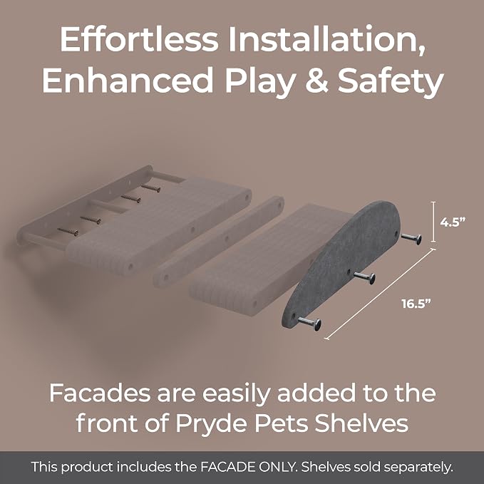Accessory ADD-ON Long Shelf Facade Covers Compatible with Cat Wall Shelves by Pryde Pets - 100% Sustainable PET Felt - Climber Sold Seperately - Cats Perch Privacy and Safety Bumpers (Charcoal)
