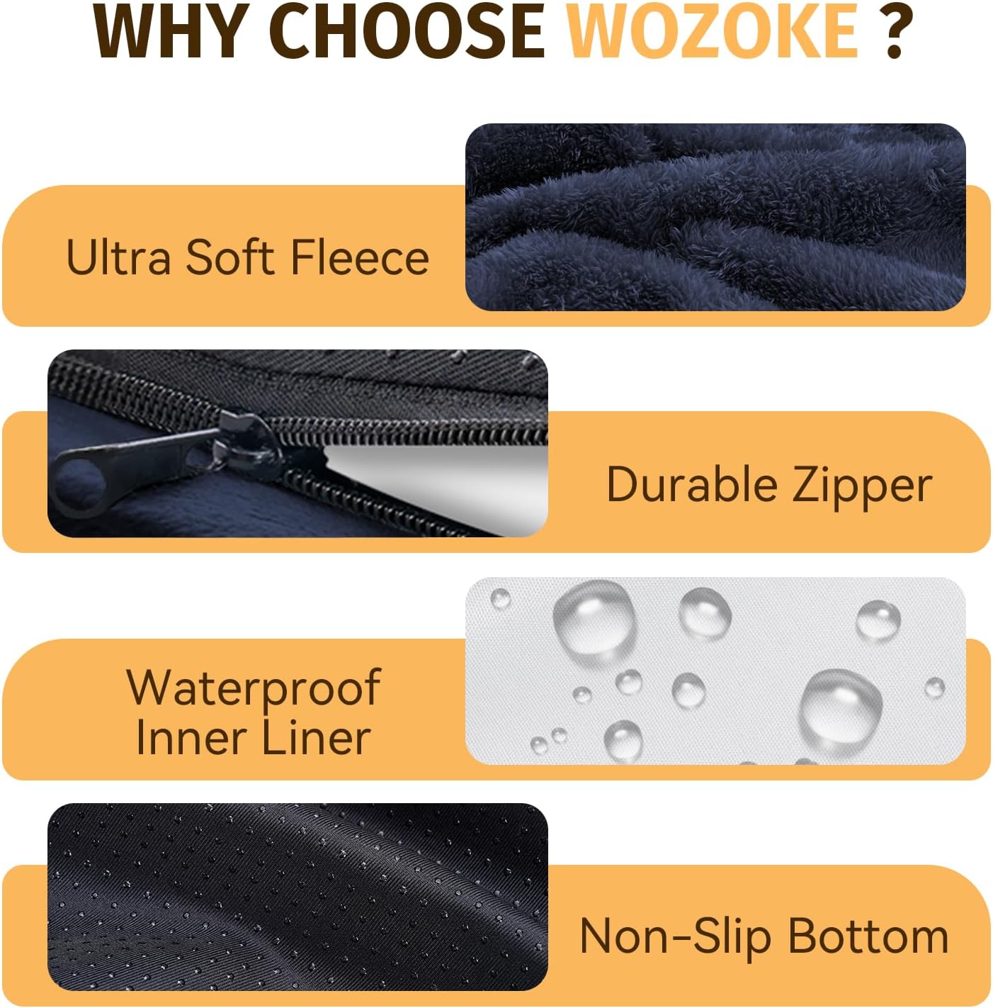 Orthopedic Waterproof Large Dog Bed: Memory Foam Washable Dog Bed with Bolsters - XL Removable Washable Cover for Medium Large Sized Pet - Non-Slip Bottom - Navy