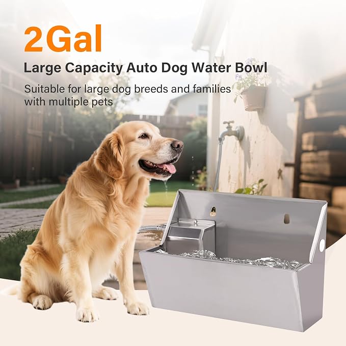 PAUQEWIE 2Gal Automatic Dog Water Bowl Dispenser Auto Fill Dog Waterer | Outdoor Livestock Water Trough for Large Breed Dog Chicken Horse, Sturdy Material, Easy To Install, Controlled by Float Valve