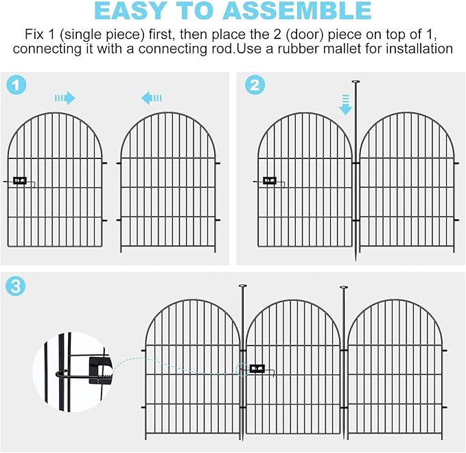 Okaygardn Tall Garden Fence with Gate, 32 in(H) x35 Ft(L) Garden Fencing Animal Barrier, 16 Panels Dog Digging Fences Barrier, Black Rustproof Flower Fence Border, Flower Bed Fencing for Outdoor Yard