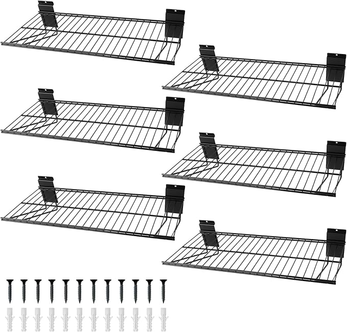 Slat Wall Shelves Accessories - 24 Inch Slatwall Wire Shelf Heavy Duty Storage Garage Shelving Wall Mounted (6 Pack)