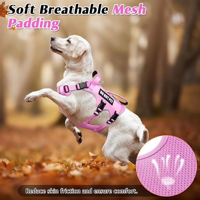 Escape Proof Dog Harness with Double Handle+4 Removable Patches | Service Working Molle Harness with Double Handle for Medium Dogs, Tactical Pet Reflective Vest for Walking Hiking Hunting