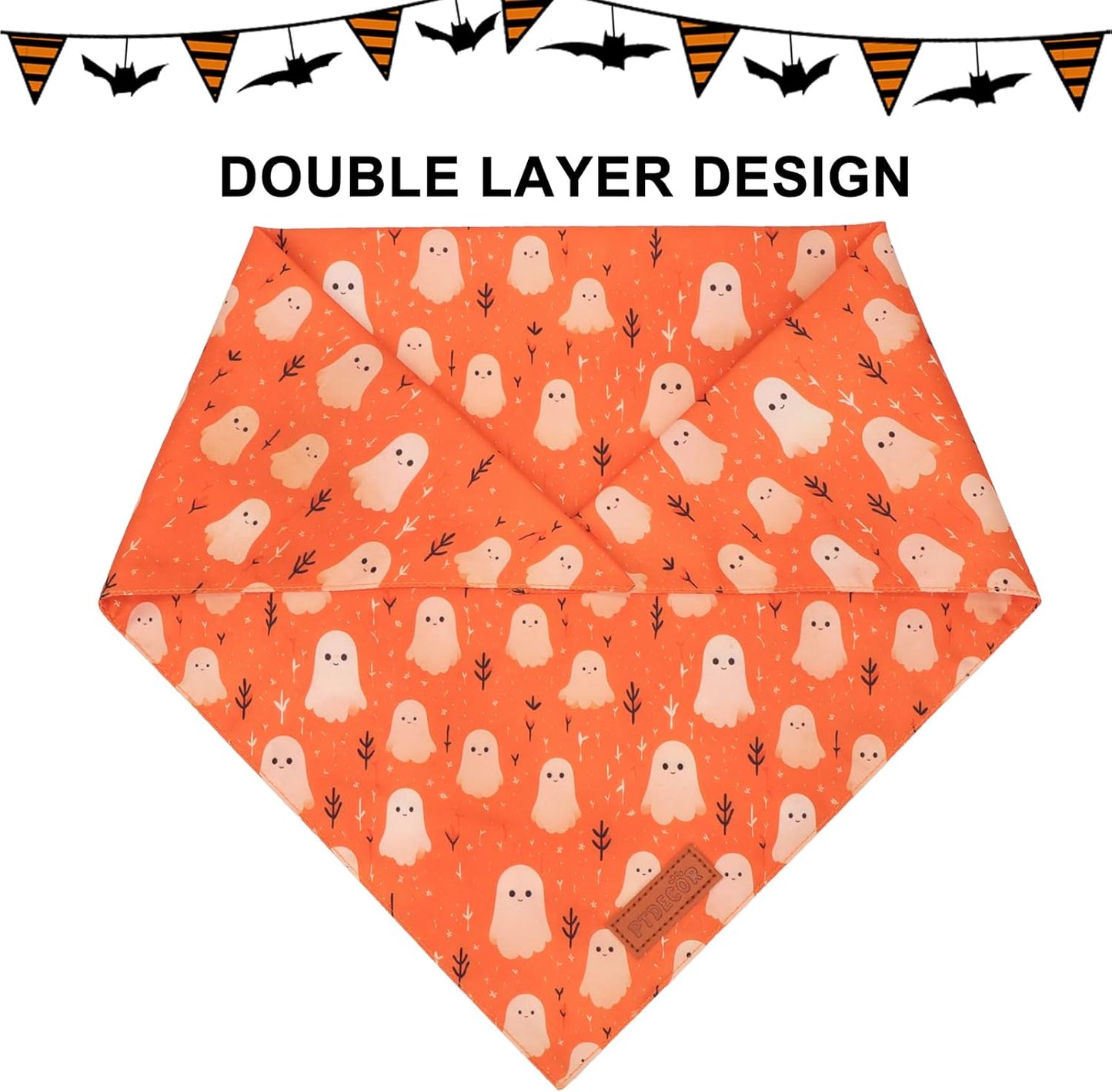 PTDECOR Halloween Dog Bandana, Ghost Pumpkin Design Reversible Holiday Dog Scarf, Triangle Halloween Bandanas for Large X-Large Dogs (X-Large)