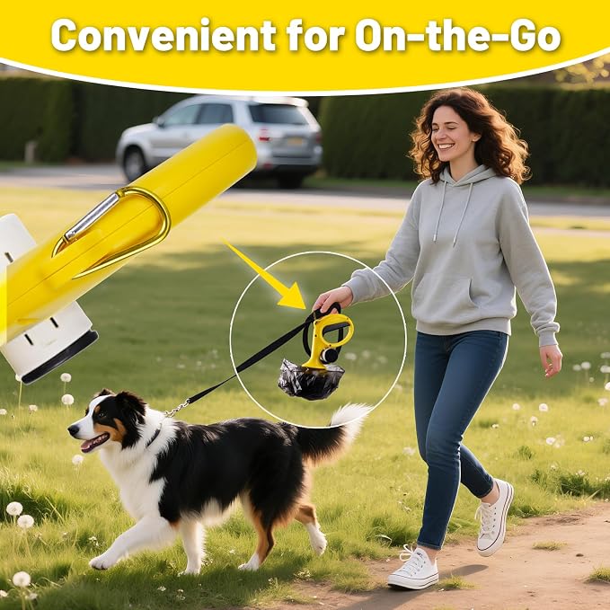 Portable Pooper Scooper for Dogs with Bag Dispenser & Leash Clip, Heavy Duty Dog Poop Scooper for Yard with Strong Serrated Edge and Comfort Grip Handle, Waste Pick Up Tool for Small,Medium,Large Dogs
