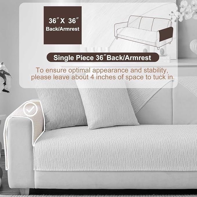 Soft Waterproof Chenille Cover Washable, Non Slip Sectional Sofa Covers for 3 Cushion Couch Sofa L Sharped Sofa Slipcover for Pets, Furniture Protector (1 PCS 36"x36" White)