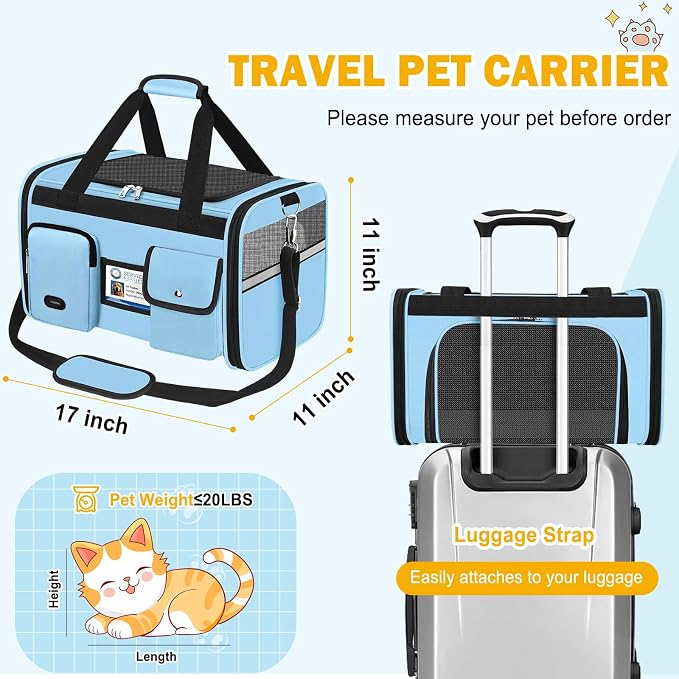HUANLANG Cat Carrier Airline Approved,Soft-Sided Dog Carriers for Small Dogs Medium Cats,Pet Travel Carrier Up to 20 Lbs,Collapsible Cat Bag