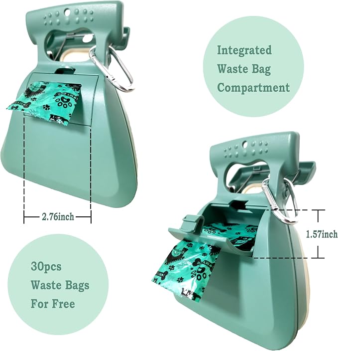 Dog Pooper Scooper, Portable Poop Scooper Handheld Size for Walking Large and Small Dogs Outside Yard or Travel Outdoors, Pup Poop Scoop with Container and 30pcs Pet Waste Bag Attachment, Blue
