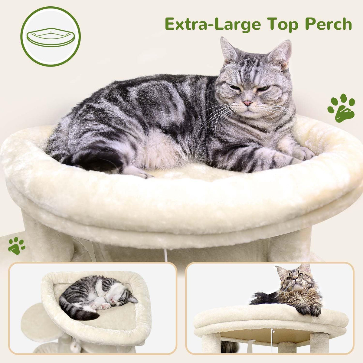 Globlazer Corner Cat Tree Tower for Large Cat, 66inch Tall Large Cat Tree Condo for Multiple Indoor Cats with 6 Scratching Posts, 2 Spacious Cat Condos, Soft Hammock, Hanging Basket, C66, Light Beige