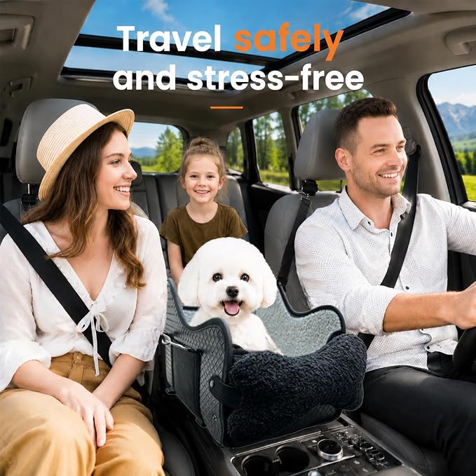 Dog Car Seat for Small Dogs，Center Console Pet Booster Car Seat | Pet Car Seat (Up to 15 lbs), Adjustable Straps, Storage Pocket, Anti-Collapse, Washable Reversible Seat Cushion Black