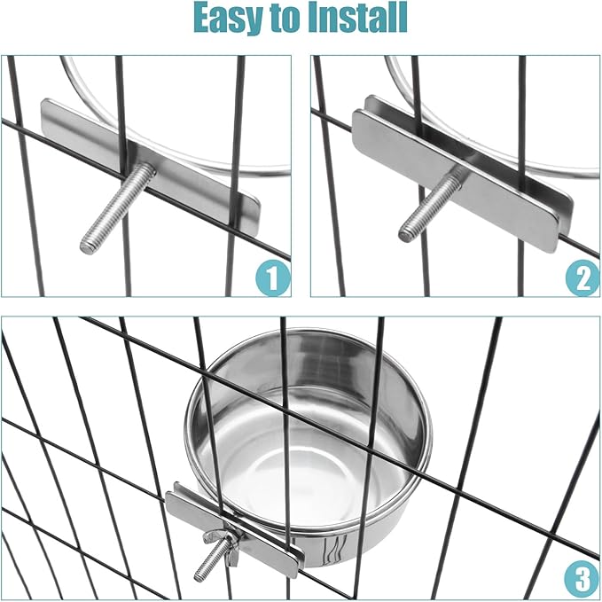 Dog Bowl Stainless Steel Dog Bowls Pet Hanging Food Water Bowl Cage Feeding Cup Feeder for Dogs Cats Rabbits Birds Small Animal (Medium (2pcs)