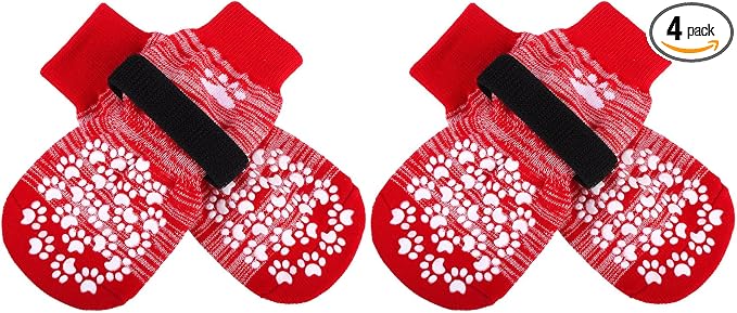 EXPAWLORER Anti Slip Dog Socks to Prevent Licking Paws, Dog Shoes for Hot Pavement, Dog Booties for Small Medium Large Senior Dogs, Traction Control Dog Boots & Paw Protectors for Hardwood Floors-Red
