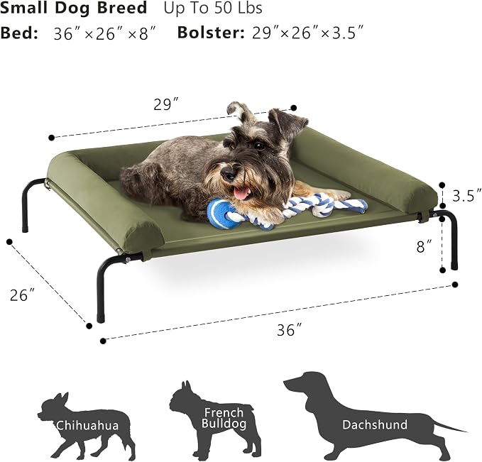 Cooling Elevated Dog Bed, Outdoor Raised Dog Beds, Medium Dogs Cot | Waterproof,W/Breathable Mesh, Pet Cot W/Portable Removable Bolster