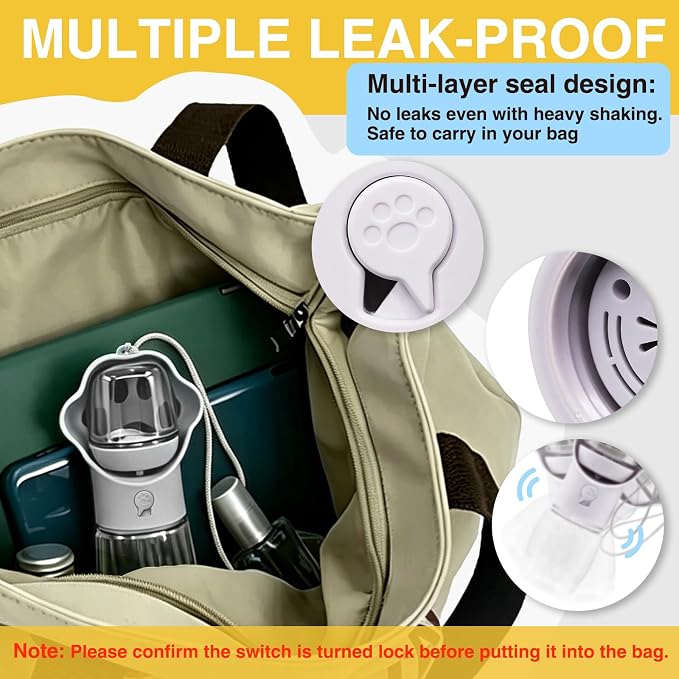 Dog Water Bottle with Food Container, Portable Pet Dispenser, Leak Proof, Hiking, Puppy Travel, Outdoor Activities(11.16 fl.oz/330ml, White)