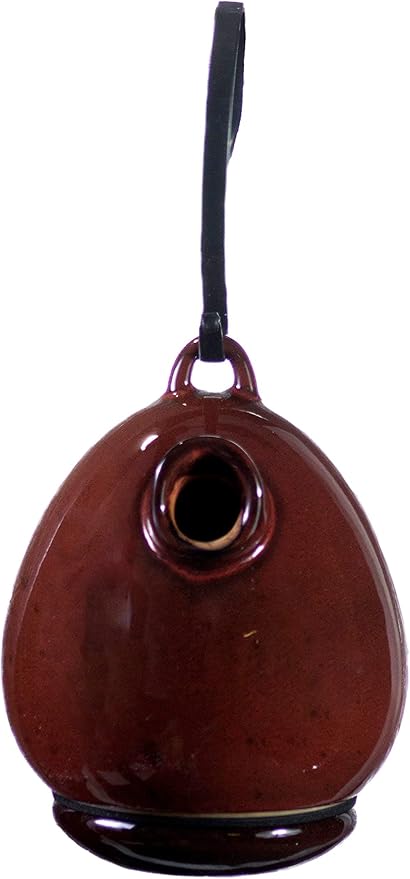 BYER OF MAINE Alcyon Egg/Bottle Bird Home, Porcelain, Glaze Finish, Oxide Red, 7”x7”x9”