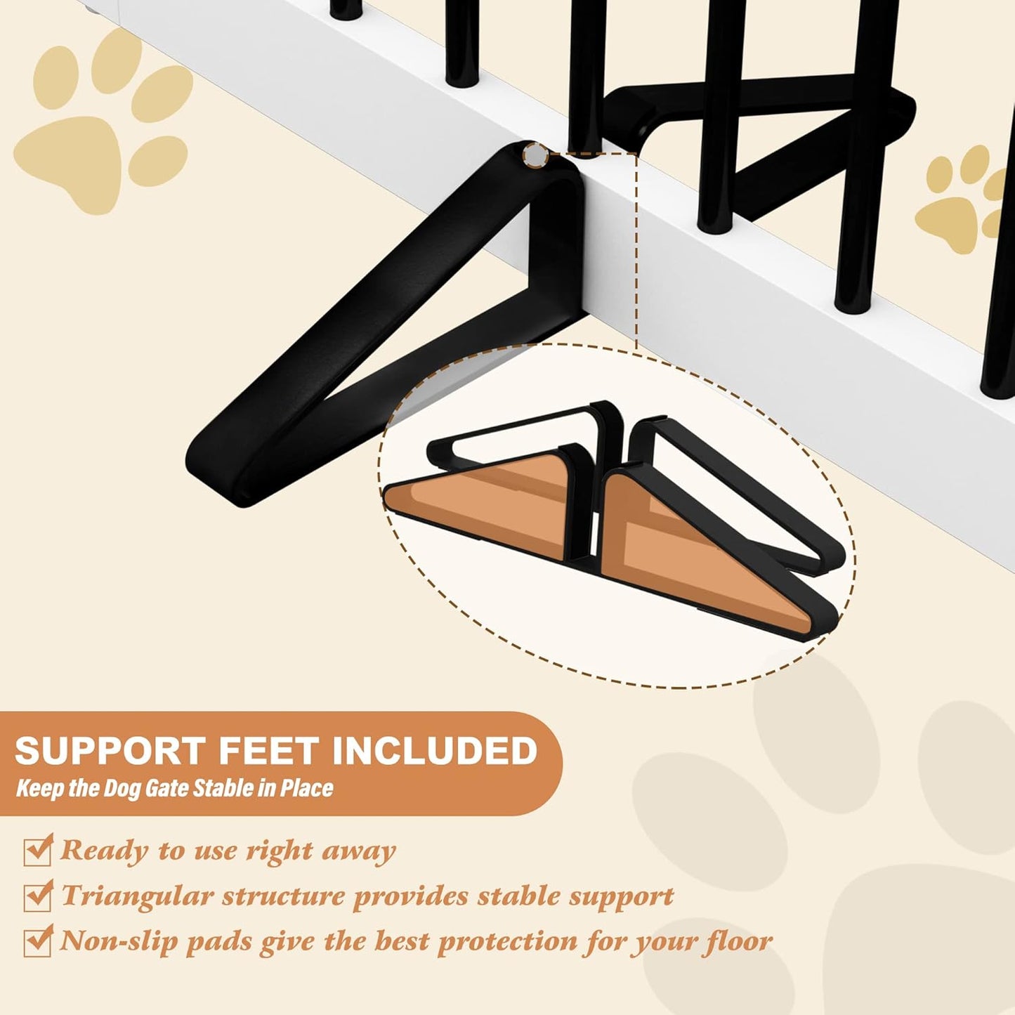 Freestanding Pet Gate for Dogs, Foldable Wooden Dog Gate for House Indoor, Tall Pet Fence for Stair, Doorway,Hall, Support Feet Included, 3 Panels 32",White