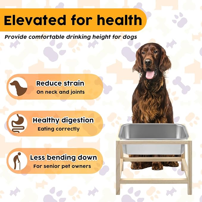 2 Gallons Elevated Dog Water Bowl, Raised Dog Feeding Station, Durable Stainless Steel Bowl with Stand for Large Breeds, Indoor/Outdoor Use, Neck & Joint Strain Relief
