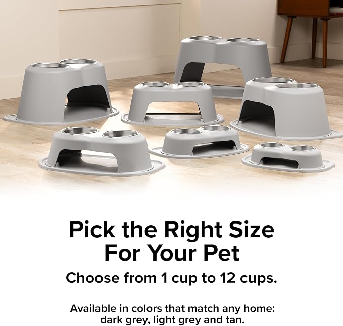 WeatherTech Double High Pet Feeding System w/Plastic Dog/Cat Bowls - 10" High Stand Light Grey (PDHC6410LGLG)