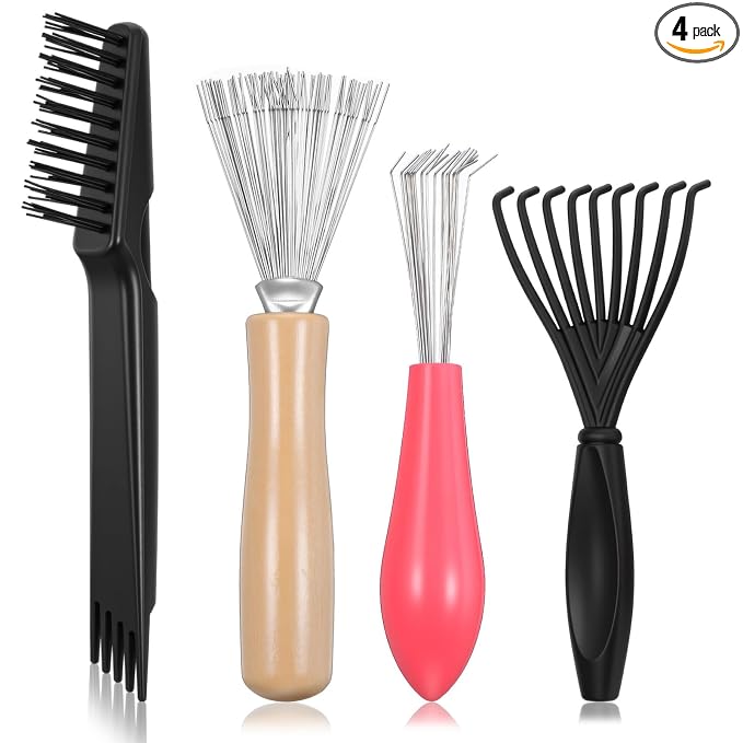 4pcs Comb and Brush Cleaner Tool Set Comb Cleaner Set Hair Brush Cleaners Tool Rake Combs Cleaning Brushes Mini Combs Cleaners Rake, Brushes and Tools for Removing Hair Dust for Home Salon Use