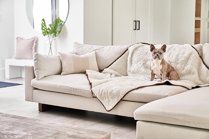 PupProtector Waterproof Throw Blanket for Dogs and Cats, Pet Blanket Cover for Couches, Sofas, Beds, Car Seats, Furniture, Calming Soft Faux Fur, Short White, Original (60" L x 50" W)