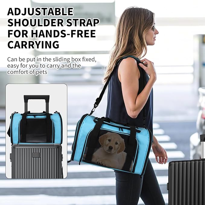 Carriers Soft-Sided Pet Carrier Large Carrier for Medium Large Cats Dogs Under 35Lbs,Breathable Ventilated Design,Collapsible Roomy Carrier with Airline Approved(X-Large,Blue)