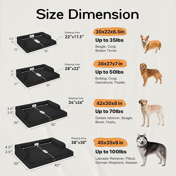 Orthopedic XL Dog Bed with Bolster for Extra Large Size Dogs | Pillow Support for Neck Relief, Egg Crate Foam, Skin-Friendly Surface, Waterproof Liner, Anti-Slip Bottom, 42 x 30 Inch