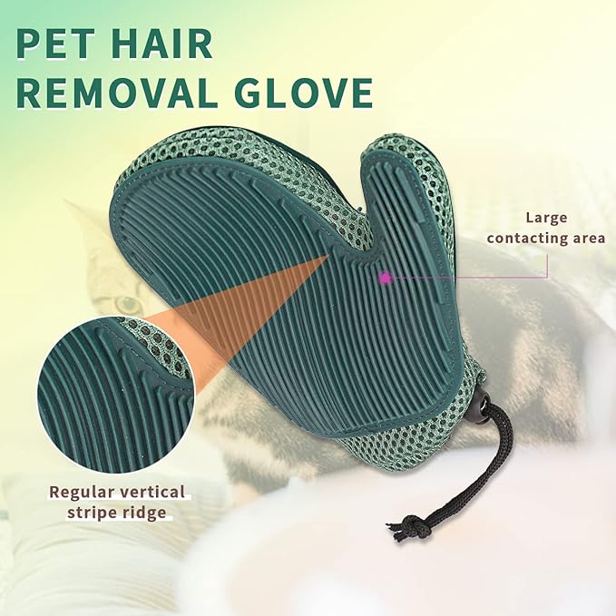 Mollypaws 2 in 1 Cat Fur Glove & Pet Hair Remover Glove, Dog Grooming Glove Brush for Shedding, Massage, Efficient Pet Hair Remover Mitt for Cleaner Couch, Carpet [Blue/Single]