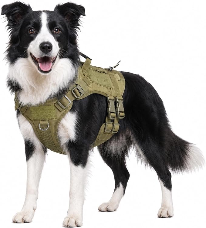 Tactical Dog Harness for Medium Dogs, Heavy Duty No Pull Dog Harness with Handle, Adjustable 6-Buckle Pet Vest for Pitbull, Border Collie, Boxer, Walking, Training, Hunting