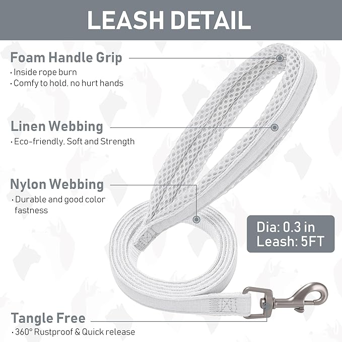 GAMUDA Small Pet Harness Collar and Leash Set, Step in No Chock No Pull Linen Fabric Soft Mesh Dog Vest Harnesses Reflective for Dogs Puppy Cats Kitten Rabbit (White, L)