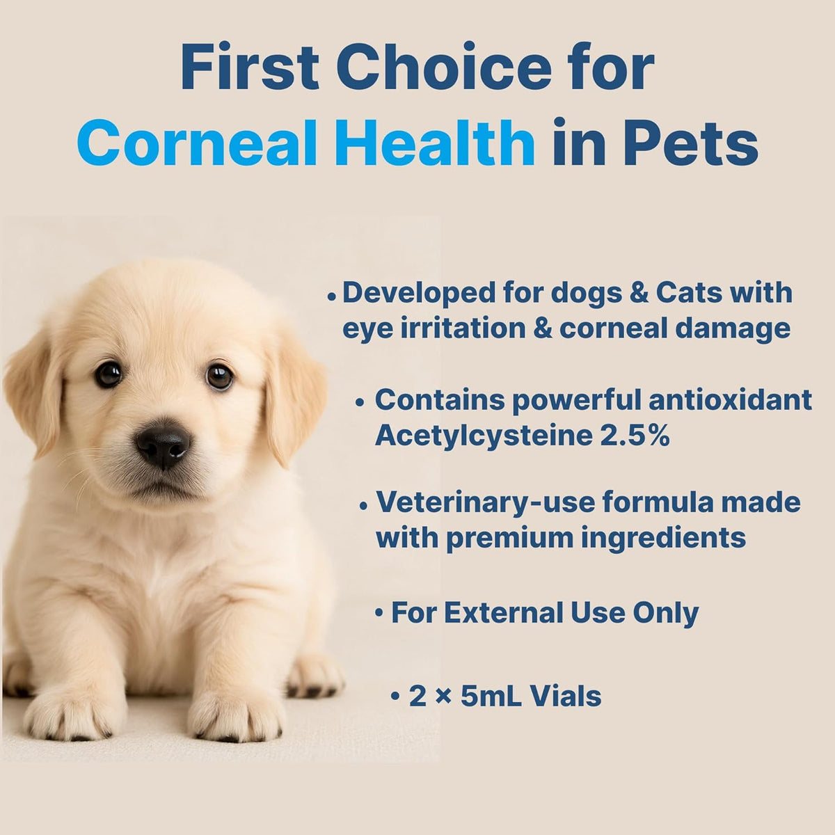 Eye Drops for Cats and Dogs with Hyaluronic Acid 0.4%, NAC 2.5%, Soothes Discomfort, Irritation & Dryness, Eye Lube for Pets, 5ml x 2 vials