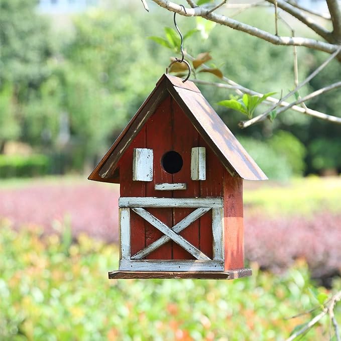 Topadorn Christmas Birdhouse, Hanging Wooden Garden Bird House for Outside, Unique for Bird Lovers, Outdoor Holiday Garden Decor for Blue Bird, Cardinals, Sparrow, Chickadee